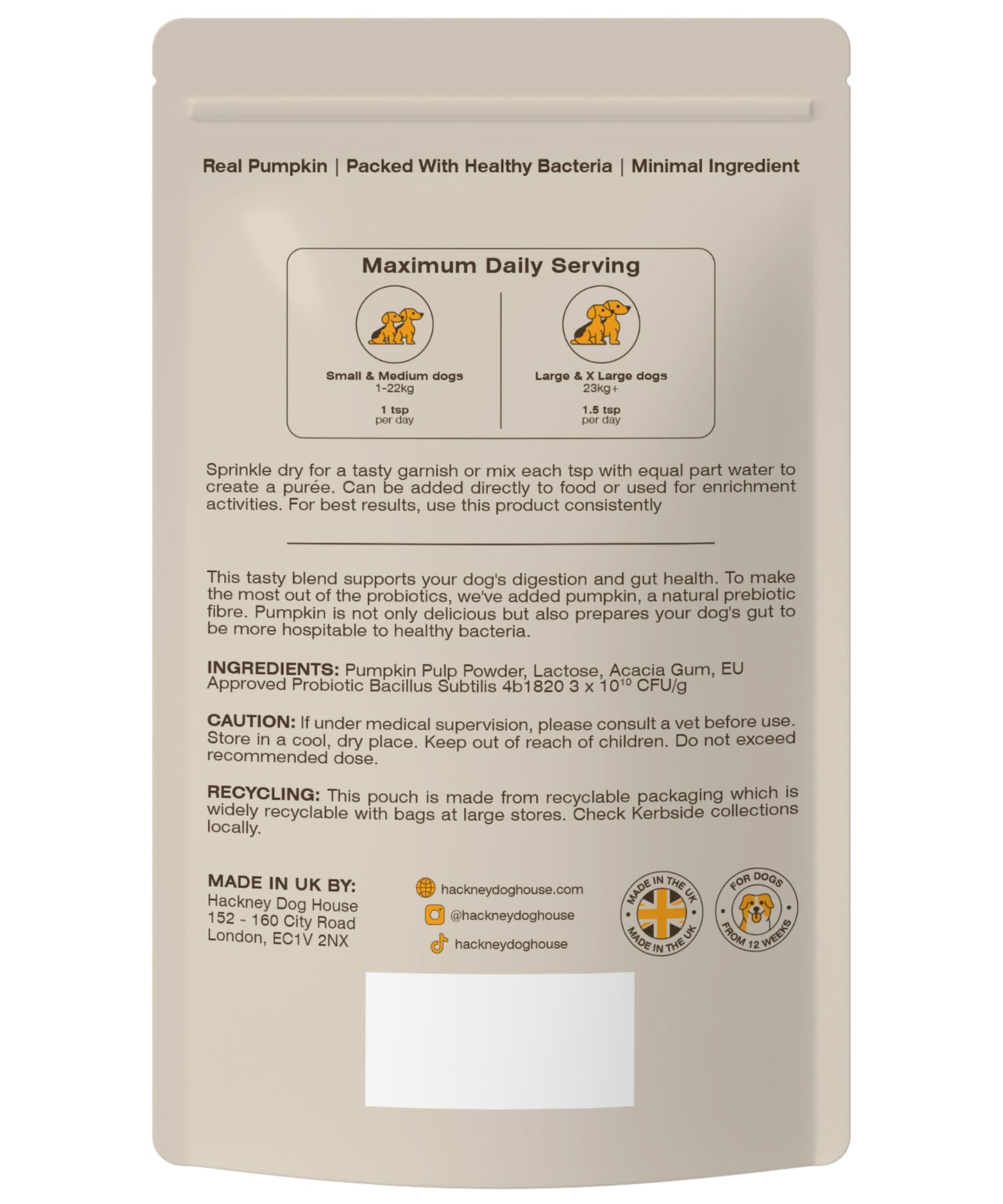 Single Pack | Pumpkin Probiotic For Dogs | 30 Servings (RRP: £18.95 per unit)